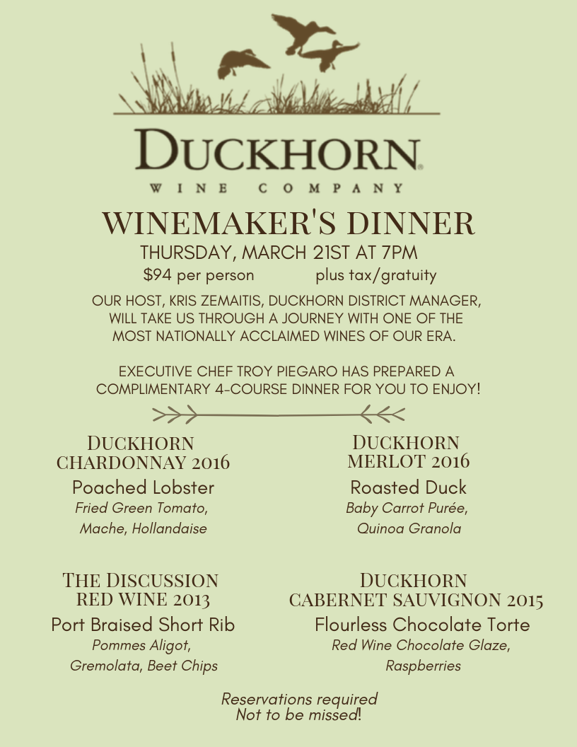 Duckhorn winemaker's dinner Hohokus Inn