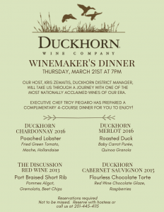 Duckhorn winemaker's dinner Hohkus Inn