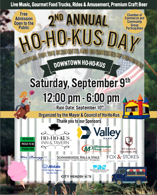 Ho-Ho-Kus Day Sat September 9th from 12-6pm with all the sponsors logos